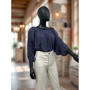 Sundance Women's S Pleated Neckline Romantic‎ Balloon Sleeve Top Ray Blue Sz M